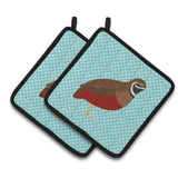 Caroline'S Treasures Chinese Painted Or King Quail Blue Check Decorated Pot Holder, 7.5 X 7.5