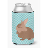 Caroline'S Treasures Lionhead Rabbit Blue Check Decorative Can Hugger, Multicolor