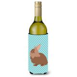 Caroline'S Treasures Lionhead Rabbit Blue Check Decorative Bottle Hugger, 750 Ml, Multicolor