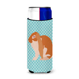 Caroline'S Treasures English Lop Rabbit Blue Check Decorative Can Hugger, Slim, Multicolor
