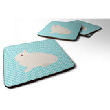 Caroline'S Treasures Hermelin Rabbit Blue Check Decorative Coasters, 3.5, Multicolor