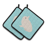 Caroline'S Treasures Hermelin Rabbit Blue Check Decorated Pot Holder, 7.5 X 7.5