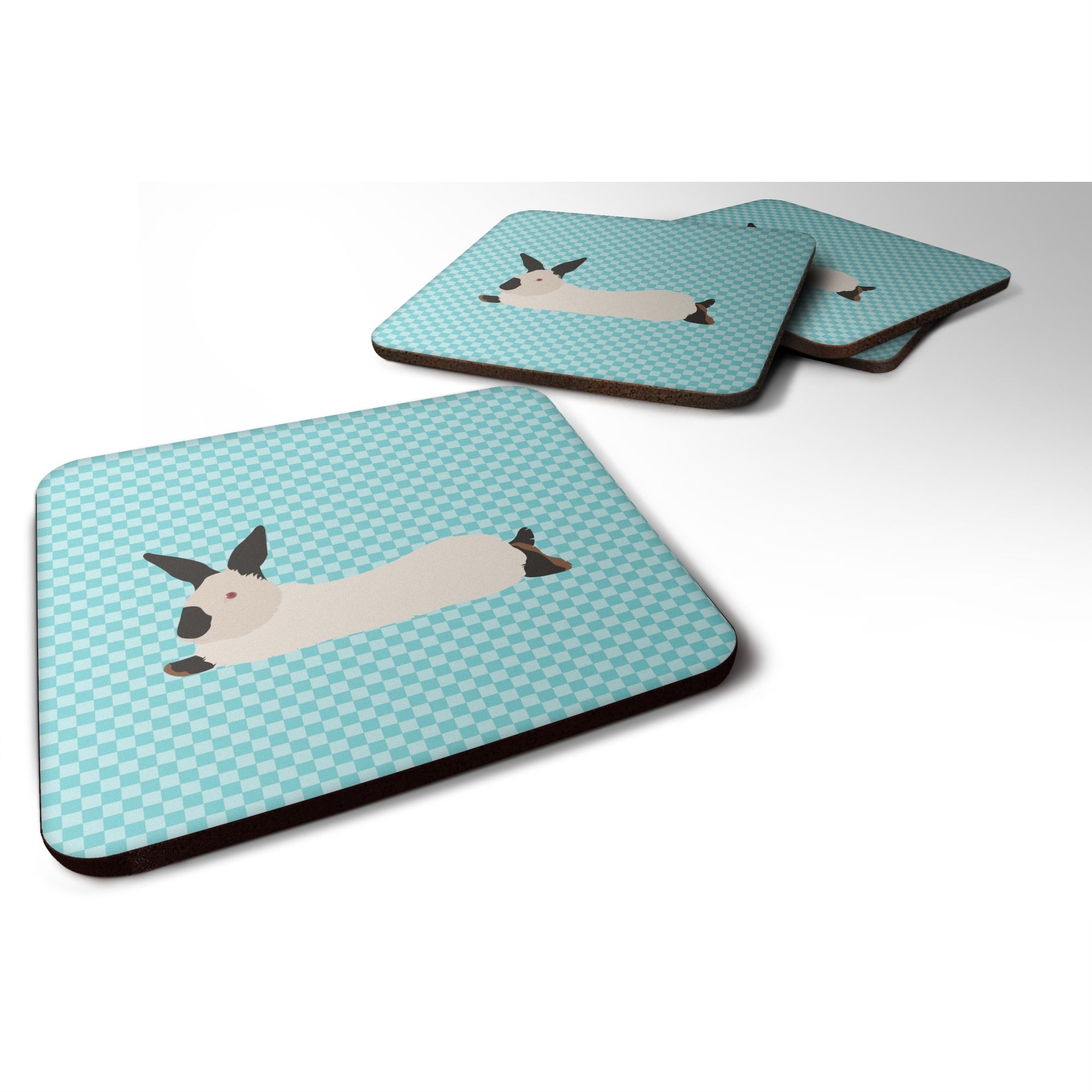 Caroline'S Treasures California White Rabbit Blue Check Decorative Coasters, 3.5, Multicolor