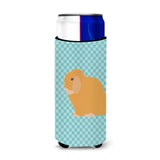 Caroline'S Treasures Holland Lop Rabbit Blue Check Decorative Can Hugger, Slim, Multicolor