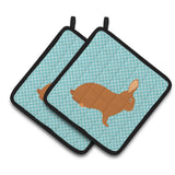 Caroline'S Treasures Rex Rabbit Blue Check Decorated Pot Holder, 7.5 X 7.5