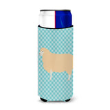 Caroline'S Treasures English Leicester Longwool Sheep Blue Check Decorative Can Hugger, Slim, Multicolor