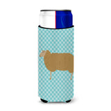 Caroline'S Treasures East Friesian Sheep Blue Check Decorative Can Hugger, Slim, Multicolor