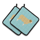 Caroline'S Treasures Horned Dorset Sheep Blue Check Decorated Pot Holder, 7.5 X 7.5