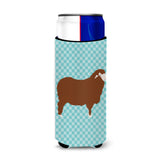Caroline'S Treasures Merino Sheep Blue Check Decorative Can Hugger, Slim, Multicolor