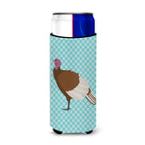 Caroline'S Treasures Bourbon Red Turkey Hen Blue Check Decorative Can Hugger, Slim, Multicolor