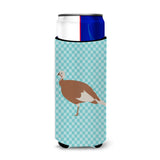 Caroline'S Treasures Jersey Buff Turkey Hen Blue Check Decorative Can Hugger, Slim, Multicolor