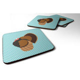Caroline'S Treasures Bronze Turkey Blue Check Decorative Coasters, 3.5, Multicolor