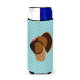 Caroline'S Treasures Bronze Turkey Blue Check Decorative Can Hugger, Slim, Multicolor