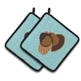 Caroline'S Treasures Bronze Turkey Blue Check Decorated Pot Holder, 7.5 X 7.5