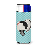 Caroline'S Treasures Royal Palm Turkey Blue Check Decorative Can Hugger, Slim, Multicolor