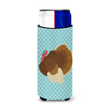 Caroline'S Treasures French Turkey Dindon Blue Check Decorative Can Hugger, Slim, Multicolor