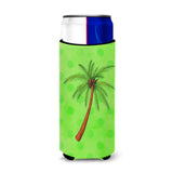 Caroline'S Treasures Palm Tree Green Polkadot Beverage Insulator Hugger, Slim, Multicolor