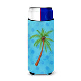 Caroline'S Treasures Palm Tree Blue Polkadot Beverage Insulator Hugger, Slim, Multicolor