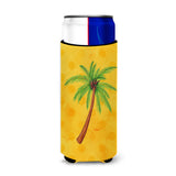 Caroline'S Treasures Palm Tree Yellow Polkadot Beverage Insulator Hugger, Slim, Multicolor