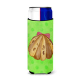 Caroline'S Treasures Sea Shell Green Polkadot Beverage Insulator Hugger, Slim, Multicolor