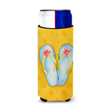 Caroline'S Treasures Flip Flops Yellow Polkadot Beverage Insulator Hugger, Slim, Multicolor