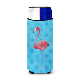 Caroline'S Treasures Flamingo Blue Polkadot Beverage Insulator Hugger, Slim, Multicolor