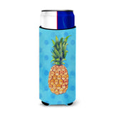 Caroline'S Treasures Pineapple Blue Polkadot Beverage Insulator Hugger, Slim, Multicolor