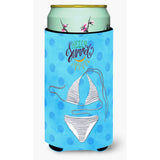 Caroline'S Treasures Bikini Swimsuit Blue Polkadot Beverage Insulator Hugger, Tall, Multicolor