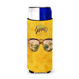 Caroline'S Treasures Beach Sunglasses Yellow Polkadot Beverage Insulator Hugger, Slim, Multicolor