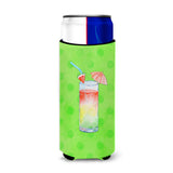 Caroline'S Treasures Umberella Cocktail Green Polkadot Beverage Insulator Hugger, Slim, Multicolor