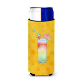 Caroline'S Treasures Umberella Cocktail Yellow Polkadot Beverage Insulator Hugger, Slim, Multicolor
