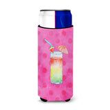 Caroline'S Treasures Umberella Cocktail Pink Polkadot Beverage Insulator Hugger, Slim, Multicolor