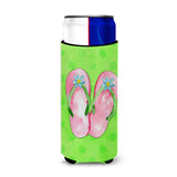 Caroline'S Treasures Pink Flip Flops Green Polkadot Beverage Insulator Hugger, Slim, Multicolor