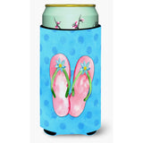 Caroline'S Treasures Pink Flip Flops Blue Polkadot Beverage Insulator Hugger, Tall, Multicolor
