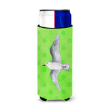 Caroline'S Treasures Sea Gull Green Polkadot Beverage Insulator Hugger, Slim, Multicolor