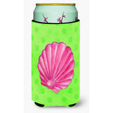 Caroline'S Treasures Pink Sea Shell Green Polkadot Beverage Insulator Hugger, Tall, Multicolor
