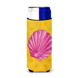 Caroline'S Treasures Pink Sea Shell Yellow Polkadot Beverage Insulator Hugger, Slim, Multicolor