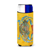Caroline'S Treasures Blue Crab Yellow Polkadot Beverage Insulator Hugger, Slim, Multicolor