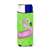 Caroline'S Treasures Flamingo Floaty Green Polkadot Beverage Insulator Hugger, Slim, Multicolor