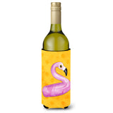 Caroline'S Treasures Flamingo Floaty Yellow Polkadot Beverage Insulator Hugger, 750 Ml, Multicolor