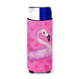 Caroline'S Treasures Flamingo Floaty Pink Polkadot Beverage Insulator Hugger, Slim, Multicolor
