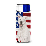 Caroline'S Treasures White Staffie Bull Terrier Patriotic Decorative Can Hugger, Slim, Multicolor