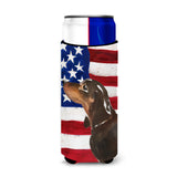 Caroline'S Treasures Black And Tan Dachshund Patriotic Decorative Can Hugger, Slim, Multicolor