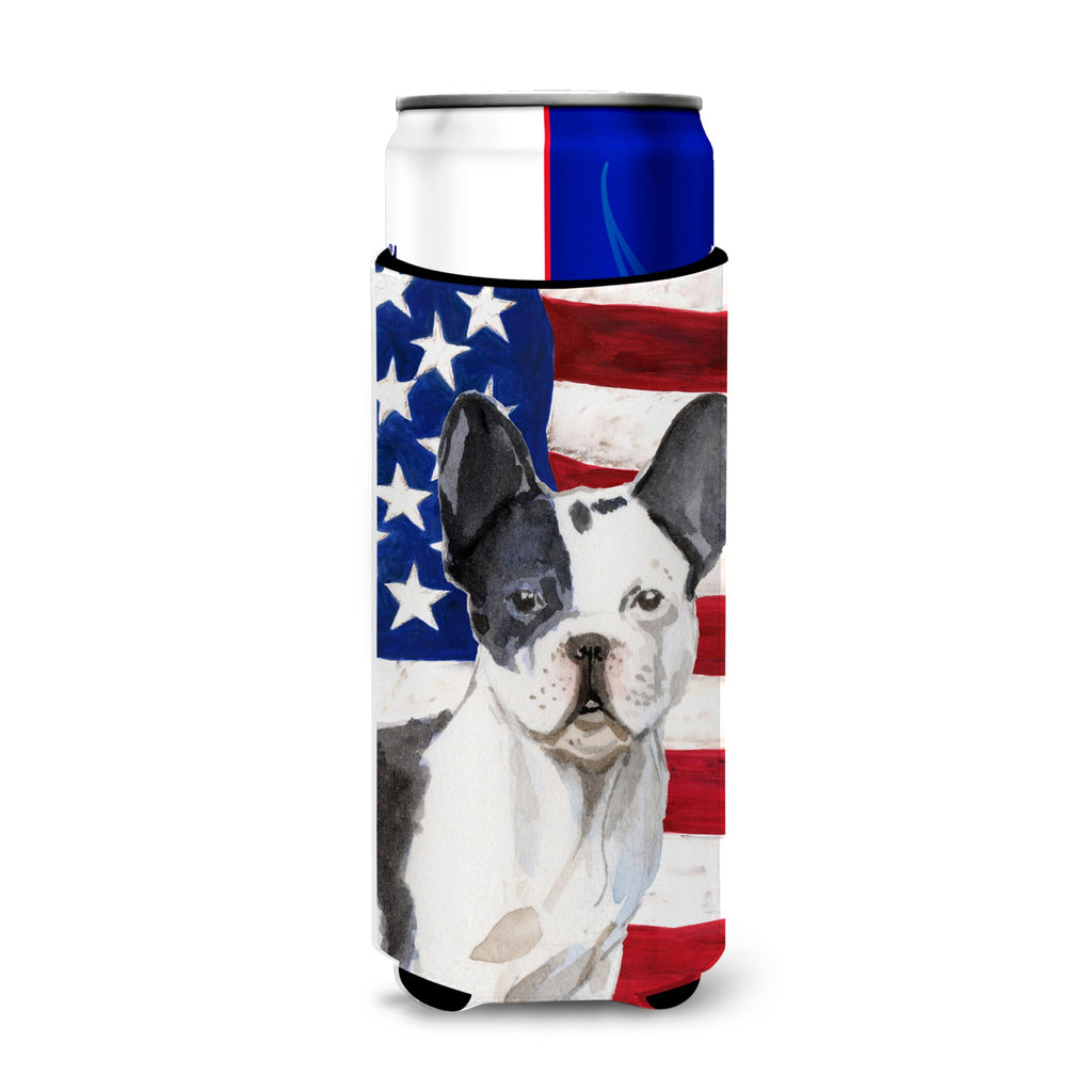 Black White French Bulldog Patriotic Decorative Can Hugger, Slim