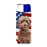 Caroline'S Treasures Brown Cockapoo Patriotic Decorative Can Hugger, Slim, Multicolor