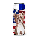 Caroline'S Treasures Red Staffie Bull Terrier Patriotic Decorative Can Hugger, Slim, Multicolor
