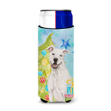 Caroline'S Treasures White Staffie Bull Terrier Christmas Decorative Can Hugger, Slim, Multicolor