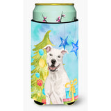 Caroline'S Treasures White Staffie Bull Terrier Christmas Decorative Can Hugger, Tall, Multicolor