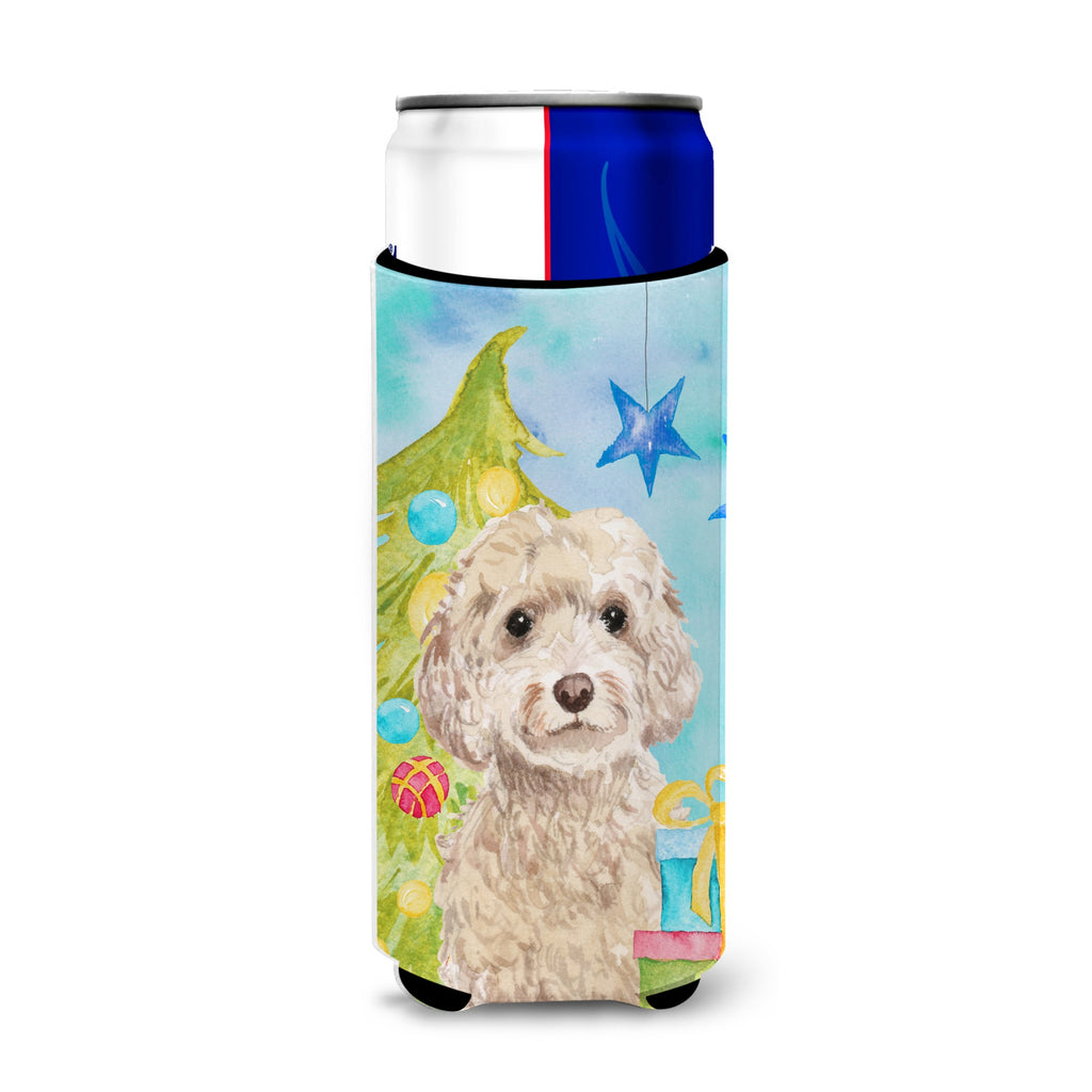 Champagne Cockapoo Christmas Decorative Can Hugger, Slim