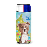 Caroline'S Treasures Red Staffie Bull Terrier Christmas Decorative Can Hugger, Slim, Multicolor